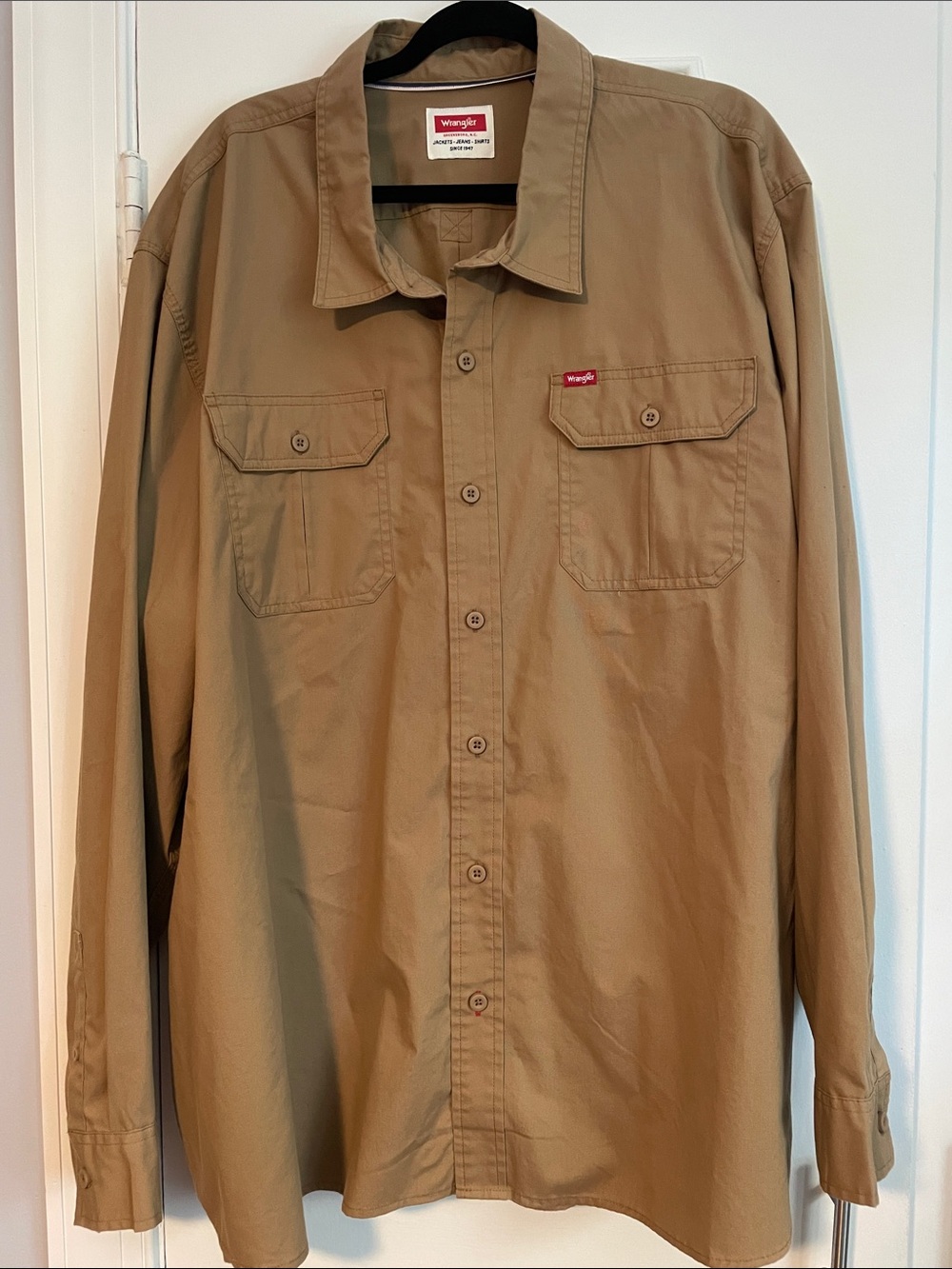 Wrangler tan button-up work shirt